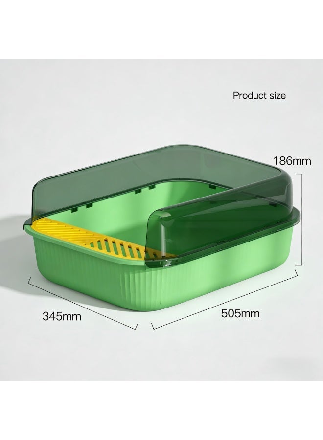 EPET Cat Litter Box with Anti-Scatter Fence Design - Easy Clean Plastic Kitty Toilet (Grass Green) - Image 2